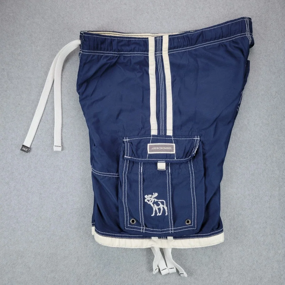 Abercrombie Tugger Board Shorts Mens Medium Navy Blue Y2K Cargo Swim Trunks